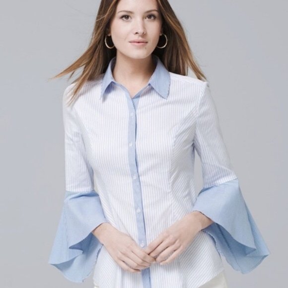 White House Black Market Tops - White House Black Market Striped Bell Sleeve Top